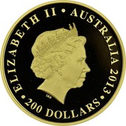 Australia 200 Dollars The Land Down Under 2013 Proof KM# 2042 ELIZABETH II AUSTRALIA 2013 200 DOLLARS IRB coin obverse Australia 200 Dollars The Land Down Under 2013 Proof KM# 2042 ELIZABETH II AUSTRALIA 2013 200 DOLLARS IRB coin obverse