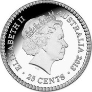 Australia 25 Cents Australian Holey Dollar and Dump 2013 KM# 1917 ELIZABETH II AUSTRALIA 2013 25 CENTS IRB coin obverse Australia 25 Cents Australian Holey Dollar and Dump 2013 KM# 1917 ELIZABETH II AUSTRALIA 2013 25 CENTS IRB coin obverse