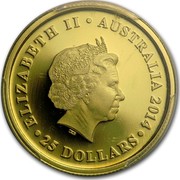 Australia 25 Dollars Australian Sovereign 2014 P KM# 1934 ELIZABETH II AUSTRALIA 2013 25 DOLLARS IRB coin obverse Australia 25 Dollars Australian Sovereign 2014 P KM# 1934 ELIZABETH II AUSTRALIA 2013 25 DOLLARS IRB coin obverse