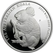 Australia 25 Dollars Koala 2004 Proof KM# 932 THE AUSTRALIAN KOALA 2004 1/4 OZ. 9995 PLATINUM P TF coin reverse