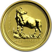 Australia 25 Dollars Lunar Ox 1997 KM# 336 1997 1/4 OZ 9999 GOLD coin reverse