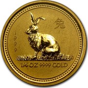 Australia 25 Dollars Lunar Rabbit 1999 KM# 427 1999 1/4 OZ 9999 GOLD coin reverse Australia 25 Dollars Lunar Rabbit 1999 KM# 427 1999 1/4 OZ 9999 GOLD coin reverse