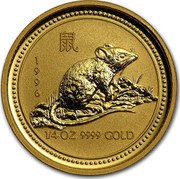 Australia 25 Dollars Lunar Rat 1996 KM# 299 1996 1/4 OZ 9999 GOLD coin reverse Australia 25 Dollars Lunar Rat 1996 KM# 299 1996 1/4 OZ 9999 GOLD coin reverse