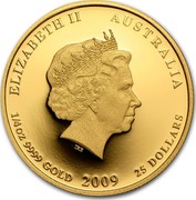Australia 25 Dollars Year of the Ox 2009 KM# 1895 ELIZABETH II AUSTRALIA 1/4 OZ 9999 GOLD 2009 25 DOLLARS IRB coin obverse Australia 25 Dollars Year of the Ox 2009 KM# 1895 ELIZABETH II AUSTRALIA 1/4 OZ 9999 GOLD 2009 25 DOLLARS IRB coin obverse