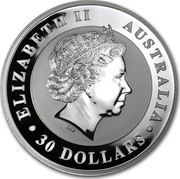 Australia 30 Dollars Australian Kookaburra 2013 KM# 1987 ELIZABETH II AUSTRALIA 30 DOLLARS IRB coin obverse Australia 30 Dollars Australian Kookaburra 2013 KM# 1987 ELIZABETH II AUSTRALIA 30 DOLLARS IRB coin obverse