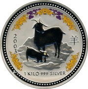 Australia 30 Dollars Lunar Goat (Colorized) 2003 KM# 681a 2003 1 KILO 999 SILVER SA coin reverse Australia 30 Dollars Lunar Goat (Colorized) 2003 KM# 681a 2003 1 KILO 999 SILVER SA coin reverse