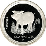 Australia 30 Dollars Lunar Pig 2007 KM# 1897 2007 1 KILO 999 SILVER P coin reverse Australia 30 Dollars Lunar Pig 2007 KM# 1897 2007 1 KILO 999 SILVER P coin reverse