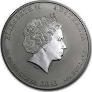 Australia 300 Dollars Year of the Snake 2013 Proof KM# 1996 ELIZABETH II AUSTRALIA 10 KG 999 SILVER 2013 300 DOLLARS IRB coin obverse Australia 300 Dollars Year of the Snake 2013 Proof KM# 1996 ELIZABETH II AUSTRALIA 10 KG 999 SILVER 2013 300 DOLLARS IRB coin obverse