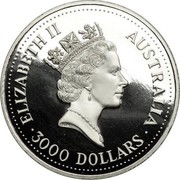Australia 3000 Dollars (Koala) KM# 187 ELIZABETH II AUSTRALIA 3000 DOLLARS coin obverse Australia 3000 Dollars (Koala) KM# 187 ELIZABETH II AUSTRALIA 3000 DOLLARS coin obverse