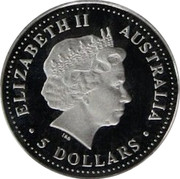 Australia 5 Dollars Koala 2002 P Proof KM# 1868 ELIZABETH II AUSTRALIA • 5 DOLLARS • IRB coin obverse Australia 5 Dollars Koala 2002 P Proof KM# 1868 ELIZABETH II AUSTRALIA • 5 DOLLARS • IRB coin obverse