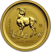 Australia 5 Dollars Lunar Goat 2003 KM# 1887 2003 1/20 OZ 9999 GOLD coin reverse Australia 5 Dollars Lunar Goat 2003 KM# 1887 2003 1/20 OZ 9999 GOLD coin reverse