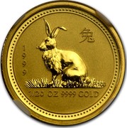 Australia 5 Dollars Lunar Rabbit 1999 KM# 425 1999 1/20 OZ 9999 GOLD P100 coin reverse Australia 5 Dollars Lunar Rabbit 1999 KM# 425 1999 1/20 OZ 9999 GOLD P100 coin reverse