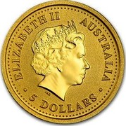 Australia 5 Dollars Lunar Rooster (Colorized) 2005 KM# 1022a ELIZABETH II AUSTRALIA 5 DOLLARS IRB coin obverse