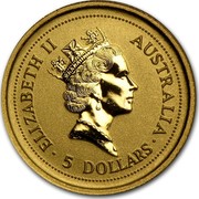 Australia 5 Dollars Lunar Tiger 1998 KM# 568 ELIZABETH II AUSTRALIA 5 DOLLARS RDM coin obverse
