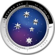 Australia 5 Dollars Southern Sky. Crux 2012 KM# 1853 SOUTHERN SKY RA 12H 30M 00S CRUX DEC - 60° 00' 00" SOUTH NORTH EAST WEST coin reverse