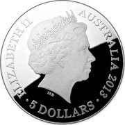 Australia 5 Dollars (Southern Sky - Pavo) KM# 1969 ELIZABETH II AUSTRALIA 2013 5 DOLLARS IRB coin obverse Australia 5 Dollars (Southern Sky - Pavo) KM# 1969 ELIZABETH II AUSTRALIA 2013 5 DOLLARS IRB coin obverse
