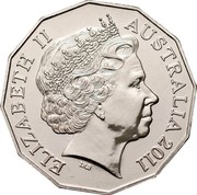 Australia 50 Cents 50 Years of Triple Zero 2011 KM# 1624 ELIZABETH II AUSTRALIA 2011 IRB coin obverse Australia 50 Cents 50 Years of Triple Zero 2011 KM# 1624 ELIZABETH II AUSTRALIA 2011 IRB coin obverse