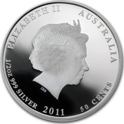 Australia 50 Cents Australian Sea Life - Hawksbill Turtle 2011 KM# 1579 ELIZABETH II AUSTRALIA 1/2 OZ 999 SILVER 2011 50 CENTS IRB coin obverse Australia 50 Cents Australian Sea Life - Hawksbill Turtle 2011 KM# 1579 ELIZABETH II AUSTRALIA 1/2 OZ 999 SILVER 2011 50 CENTS IRB coin obverse