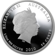 Australia 50 Cents Australian Sea Life - Moray Eel 2010 KM# 1389 ELIZABETH II AUSTRALIA 1/2 OZ 999 SILVER 2010 50 CENTS IRB coin obverse Australia 50 Cents Australian Sea Life - Moray Eel 2010 KM# 1389 ELIZABETH II AUSTRALIA 1/2 OZ 999 SILVER 2010 50 CENTS IRB coin obverse