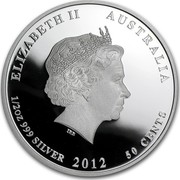 Australia 50 Cents Australian Sea Life - Octopus 2012 KM# 1712 ELIZABETH II AUSTRALIA 1/2 OZ 999 SILVER 2012 50 CENTS IRB coin obverse