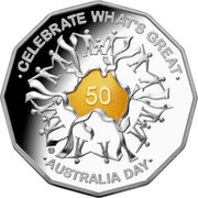 Australia 50 Cents Celebrate What's Great 2010 Proof KM# 1525a CELEBRATE WHAT'S GREAT 50 AUSTRALIA DAY coin reverse Australia 50 Cents Celebrate What's Great 2010 Proof KM# 1525a CELEBRATE WHAT'S GREAT 50 AUSTRALIA DAY coin reverse