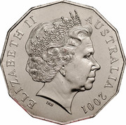 Australia 50 Cents (Centenary of Federation - Australia) KM# 491.1 ELIZABETH II AUSTRALIA 2001 IRB coin obverse Australia 50 Cents (Centenary of Federation - Australia) KM# 491.1 ELIZABETH II AUSTRALIA 2001 IRB coin obverse