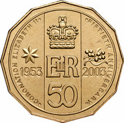Australia 50 Cents Coronation Jubilee 2003 KM# 799 CORONATION ELIZABETH II FIFTIETH ANNIVERSARY 1953 E II R 2003 50 coin reverse Australia 50 Cents Coronation Jubilee 2003 KM# 799 CORONATION ELIZABETH II FIFTIETH ANNIVERSARY 1953 E II R 2003 50 coin reverse