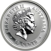 Australia 50 Cents Lunar Dog 2006 KM# 1877 ELIZABETH II AUSTRALIA 50 CENTS IRB coin obverse Australia 50 Cents Lunar Dog 2006 KM# 1877 ELIZABETH II AUSTRALIA 50 CENTS IRB coin obverse