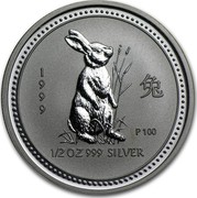 Australia 50 Cents Lunar Rabbit 1999 KM# 501 1999 1/2 OZ 999 SILVER P100 coin reverse Australia 50 Cents Lunar Rabbit 1999 KM# 501 1999 1/2 OZ 999 SILVER P100 coin reverse
