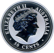 Australia 50 Cents Lunar Snake 2001 KM# 535 ELIZABETH II AUSTRALIA 50 CENTS IRB coin obverse Australia 50 Cents Lunar Snake 2001 KM# 535 ELIZABETH II AUSTRALIA 50 CENTS IRB coin obverse