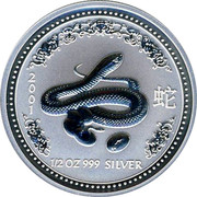 Australia 50 Cents Lunar Snake 2001 KM# 535 2001 1/2 OZ 999 SILVER coin reverse Australia 50 Cents Lunar Snake 2001 KM# 535 2001 1/2 OZ 999 SILVER coin reverse