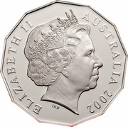 Australia 50 Cents Queen's 50th Anniversary of Accession 2002 KM# 645a ELIZABETH II AUSTRALIA 2002 IRB coin obverse Australia 50 Cents Queen's 50th Anniversary of Accession 2002 KM# 645a ELIZABETH II AUSTRALIA 2002 IRB coin obverse