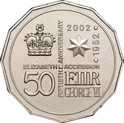 Australia 50 Cents Queen's 50th Anniversary of Accession 2002 KM# 645 ELIZABETH ACCESSION FIFTIETH ANNIVERSARY 1952.2002 50 E II R GEORGE VI coin reverse Australia 50 Cents Queen's 50th Anniversary of Accession 2002 KM# 645 ELIZABETH ACCESSION FIFTIETH ANNIVERSARY 1952.2002 50 E II R GEORGE VI coin reverse