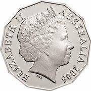 Australia 50 Cents Queen's 80th Birthday 2006 KM# 801 ELIZABETH II AUSTRALIA 2006 IRB coin obverse Australia 50 Cents Queen's 80th Birthday 2006 KM# 801 ELIZABETH II AUSTRALIA 2006 IRB coin obverse