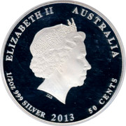 Australia 50 Cents Rainbow Lorikeet 2013 KM# 1925 ELIZABETH II AUSTRALIA 1/2 OZ 999 SILVER 2013 50 CENTS IRB coin obverse Australia 50 Cents Rainbow Lorikeet 2013 KM# 1925 ELIZABETH II AUSTRALIA 1/2 OZ 999 SILVER 2013 50 CENTS IRB coin obverse