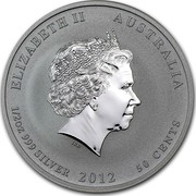 Australia 50 Cents Year of the Dragon 2012 KM# 1663 ELIZABETH II AUSTRALIA 1/2 OZ 999 SILVER 2012 50 CENTS IRB coin obverse Australia 50 Cents Year of the Dragon 2012 KM# 1663 ELIZABETH II AUSTRALIA 1/2 OZ 999 SILVER 2012 50 CENTS IRB coin obverse