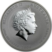 Australia 50 Cents Year of the Mouse 2008 KM# 1879 ELIZABETH II AUSTRALIA 1/2 OZ 999 SILVER 2008 50 CENTS IRB coin obverse Australia 50 Cents Year of the Mouse 2008 KM# 1879 ELIZABETH II AUSTRALIA 1/2 OZ 999 SILVER 2008 50 CENTS IRB coin obverse