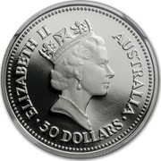 Australia 50 Dollars Australian Koala 1989 Proof KM# 125 ELIZABETH II AUSTRALIA 50 DOLLARS coin obverse Australia 50 Dollars Australian Koala 1989 Proof KM# 125 ELIZABETH II AUSTRALIA 50 DOLLARS coin obverse
