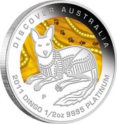 Australia 50 Dollars Discover Australia - Dingo 2011 KM# 1563 DISCOVER AUSTRALIA 2011 DINGO 1/2 OZ 9995 PLATINUM P DB coin reverse Australia 50 Dollars Discover Australia - Dingo 2011 KM# 1563 DISCOVER AUSTRALIA 2011 DINGO 1/2 OZ 9995 PLATINUM P DB coin reverse