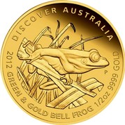 Australia 50 Dollars Discover Australia - Green and Gold Bell Frog 2012 KM# 1726 DISCOVER AUSTRALIA 2012 GREEN & GOLD BELL FROG 1/2 OZ 9999 GOLD P WR coin reverse Australia 50 Dollars Discover Australia - Green and Gold Bell Frog 2012 KM# 1726 DISCOVER AUSTRALIA 2012 GREEN & GOLD BELL FROG 1/2 OZ 9999 GOLD P WR coin reverse