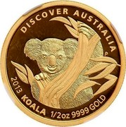 Australia 50 Dollars Discover Australia - Koala 2013 KM# 2055 DISCOVER AUSTRALIA 2013 KOALA 1/2 OZ 9999 GOLD P coin reverse Australia 50 Dollars Discover Australia - Koala 2013 KM# 2055 DISCOVER AUSTRALIA 2013 KOALA 1/2 OZ 9999 GOLD P coin reverse