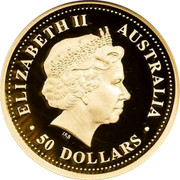 Australia 50 Dollars Great white shark 2007 P Proof KM# 976 ELIZABETH II AUSTRALIA 50 DOLLARS coin obverse