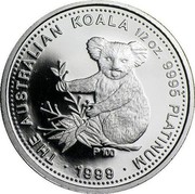 Australia 50 Dollars Koala 2000 KM# 472 THE AUSTRALIAN KOALA 1/2 OZ. 9995 PLATINUM P100 DATE coin reverse Australia 50 Dollars Koala 2000 KM# 472 THE AUSTRALIAN KOALA 1/2 OZ. 9995 PLATINUM P100 DATE coin reverse
