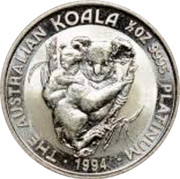 Australia 50 Dollars The Australian Koala 1994 KM# 252 THE AUSTRALIAN KOALA 1/2 OZ 9995 PLATINUM 1994 MM coin reverse Australia 50 Dollars The Australian Koala 1994 KM# 252 THE AUSTRALIAN KOALA 1/2 OZ 9995 PLATINUM 1994 MM coin reverse