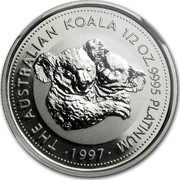 Australia 50 Dollars (The Australian Koala) KM# 347 THE AUSTRALIAN KOALA 1/2 OZ. 9995 PLATINUM 1997 coin reverse Australia 50 Dollars (The Australian Koala) KM# 347 THE AUSTRALIAN KOALA 1/2 OZ. 9995 PLATINUM 1997 coin reverse