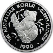 Australia 50 Dollars (The Australian Koala) KM# 148 THE AUSTRALIAN KOALA 1/2 OZ 9995 PLATINUM 1990 P JB coin reverse Australia 50 Dollars (The Australian Koala) KM# 148 THE AUSTRALIAN KOALA 1/2 OZ 9995 PLATINUM 1990 P JB coin reverse
