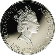 Australia 500 Dollars The Australian Koala 1991 KM# 157 ELIZABETH II AUSTRALIA 500 DOLLARS RDM coin obverse