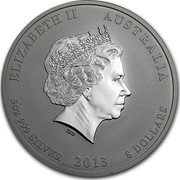 Australia 8 Dollars Year of the Snake 2013 KM# 2097 ELIZABETH II AUSTRALIA 5 OZ 999 SILVER 2013 8 DOLLARS IRB coin obverse Australia 8 Dollars Year of the Snake 2013 KM# 2097 ELIZABETH II AUSTRALIA 5 OZ 999 SILVER 2013 8 DOLLARS IRB coin obverse