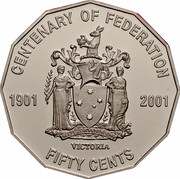 Australia Fifty Cents (Centenary of Federation - Victoria) KM# 557 CENTENARY OF FEDERATION 1901 2001 VICTORIA FIFTY CENTS PEACE AND PROSPERITY coin reverse