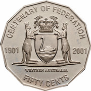 Australia Fifty Cents (Centenary of Federation - Western Australia) KM# 563 CENTENARY OF FEDERATION 1901 2001 FIFTY CENTS WESTERN AUSTRALIA coin reverse